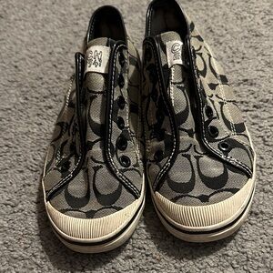 Coach Black and Cream Signature Slip-On Sneakers